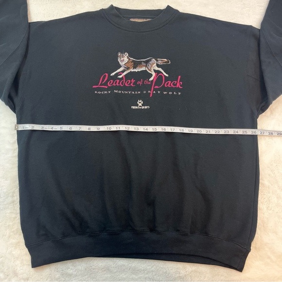 Vtg Headwaters Leader Of The Pack Wolf Embroidered Crewneck Pullover Y2K Boxy - Picture 7 of 9